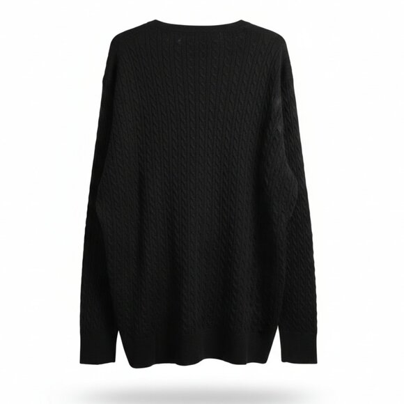 NWT | Black Cable Knit Crewneck Sweater Pullover Classic Long Sleeve | 4XL - Picture 2 of 5